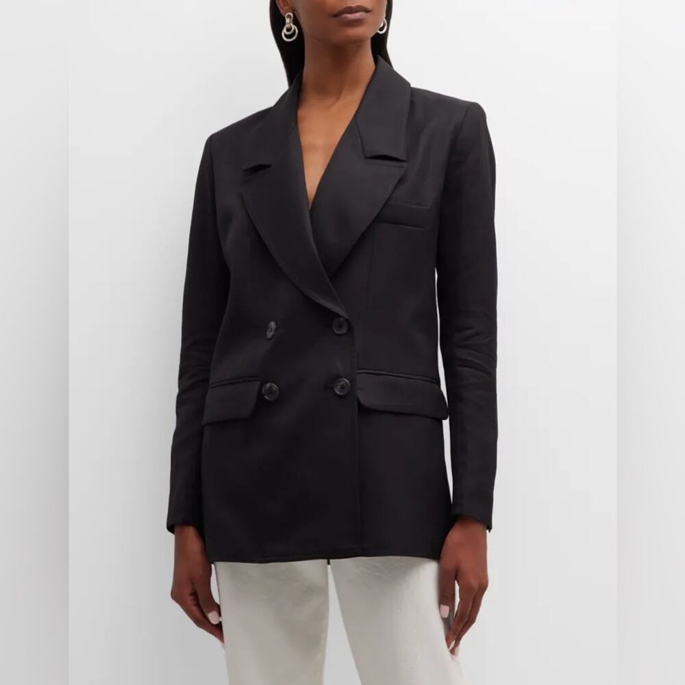 Smythe Black Oversized Linen Blend Double Breasted Long Sleeve Blazer L - Picture 2 of 12